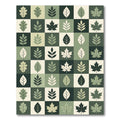 Earthy Green Botanical Leaf Grid Rug