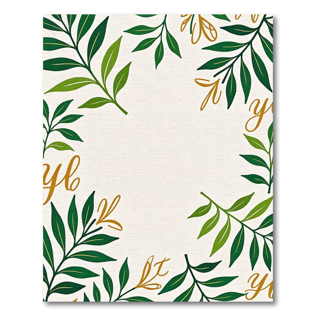 Golden Script Green Leaf Frame Rug