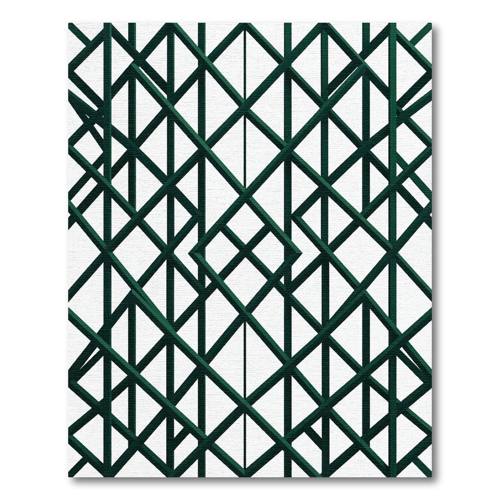 Dark Emerald Geometric Lattice Grid Rug