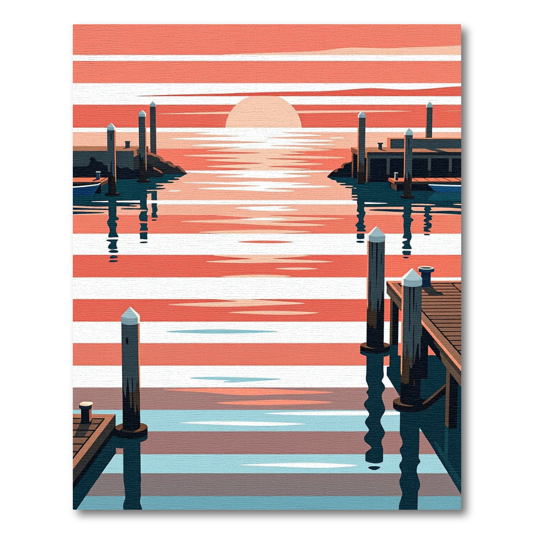 Sunset Harbor Dock Striped Art Rug