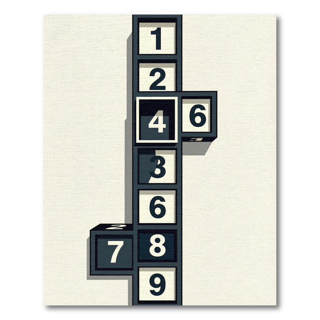 Modern Monochrome Geometric Number Block Grid Rug