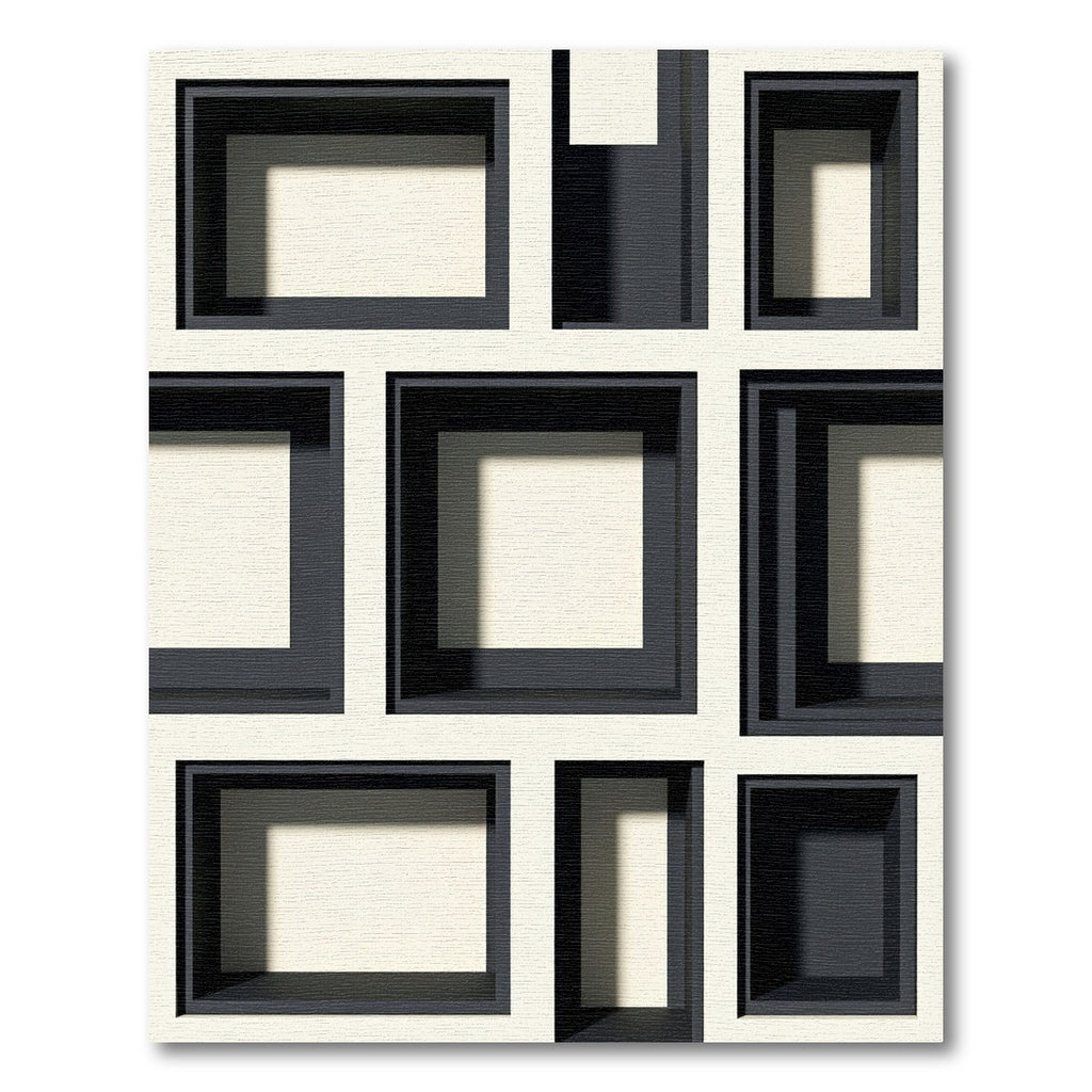 Modern Monochrome Geometric Block Square Rug