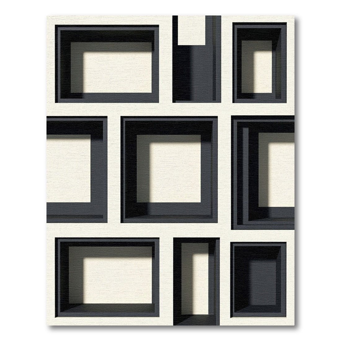 Modern Monochrome Geometric Block Square Rug