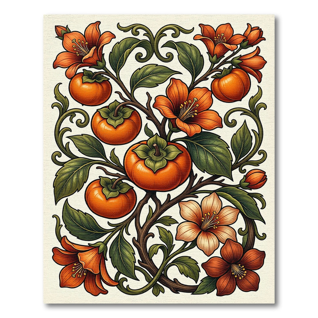 Vibrant Orange Persimmon Floral Garland Rug
