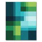 Deep Blue Green Teal Geometric Blocks Rug
