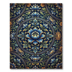 Intricate Blue Floral Medallion Tile Rug