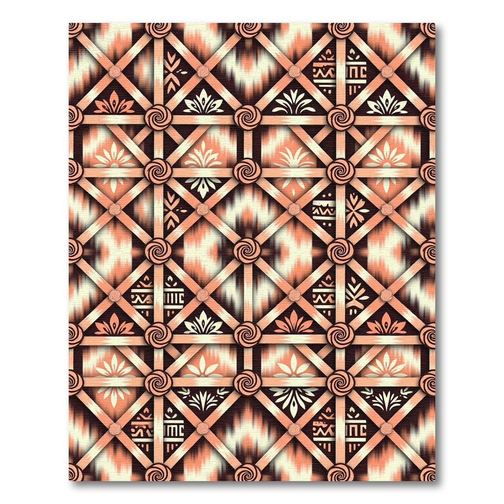 Peach Lattice Floral Geometric Rug