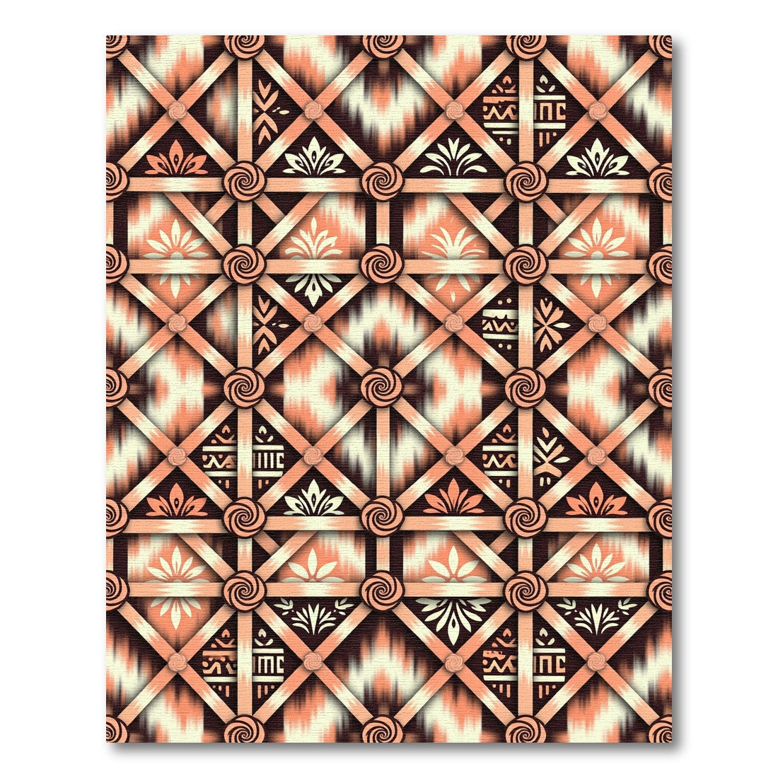 Peach Lattice Floral Geometric Rug