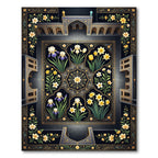Midnight Floral Garden Iris Daffodil Tapestry Rug