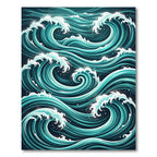 Dynamic Ocean Swell Teal Wave Art Rug