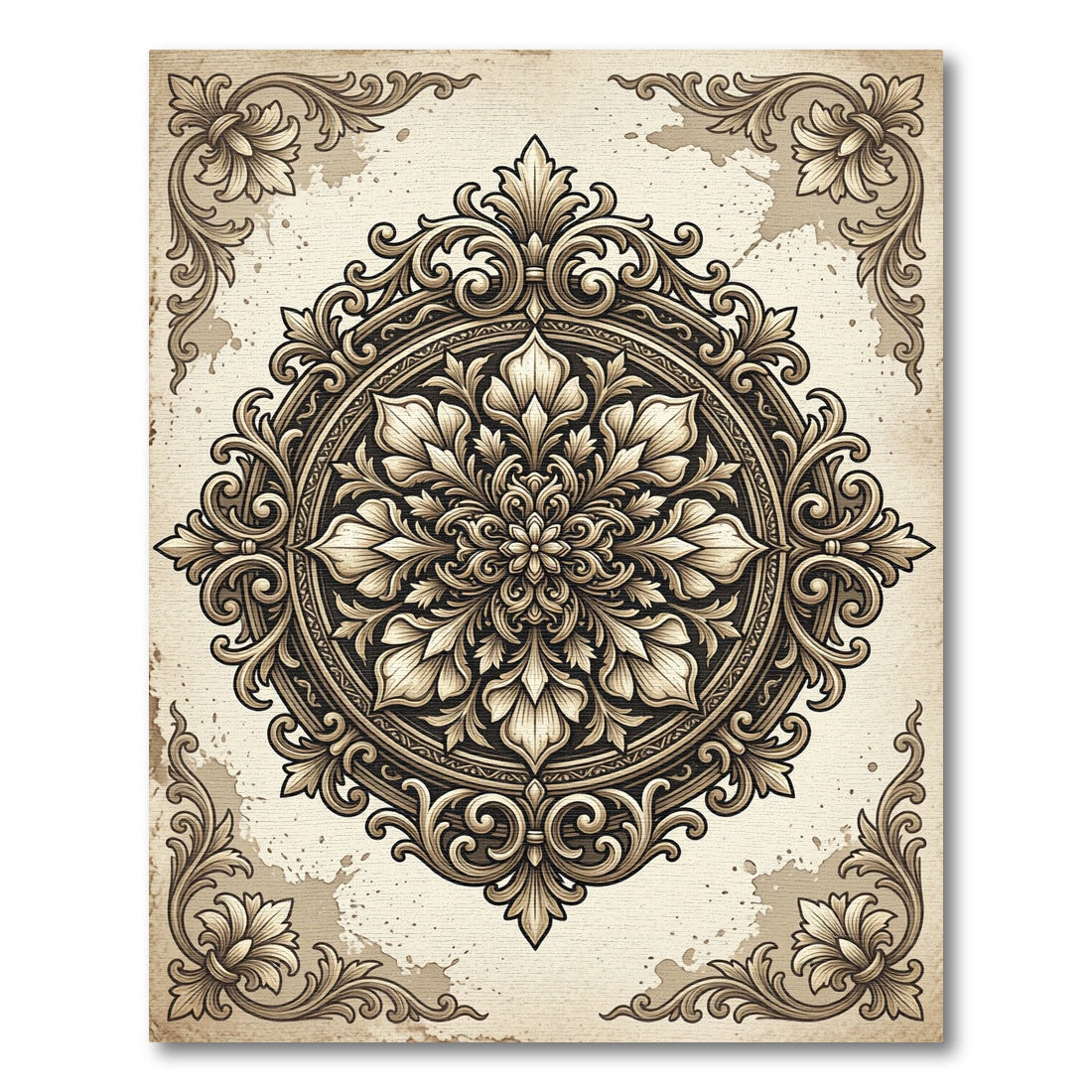 Ornate Ivory Floral Baroque Medallion Rug