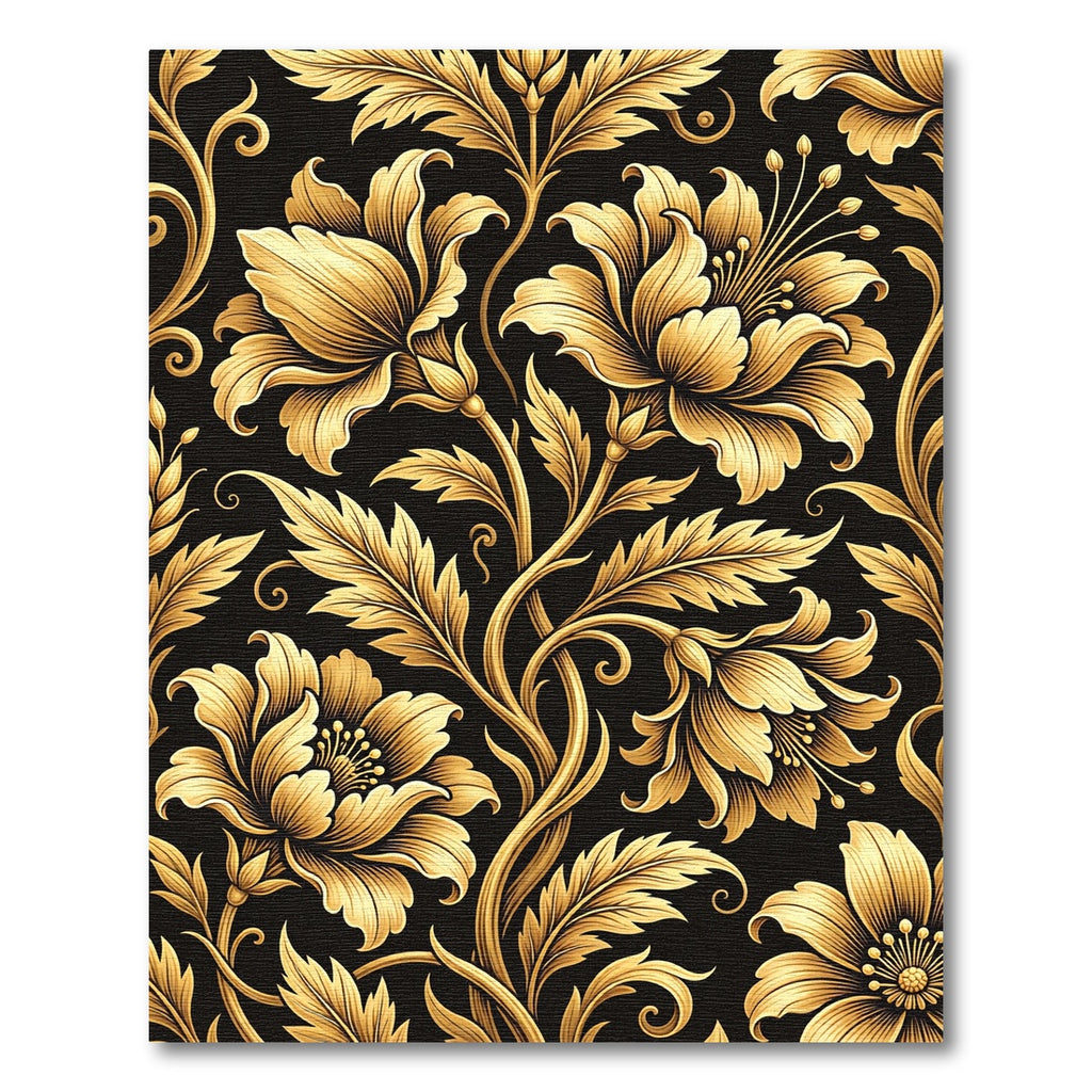 Elegant Gold Floral Vine Scroll Rug