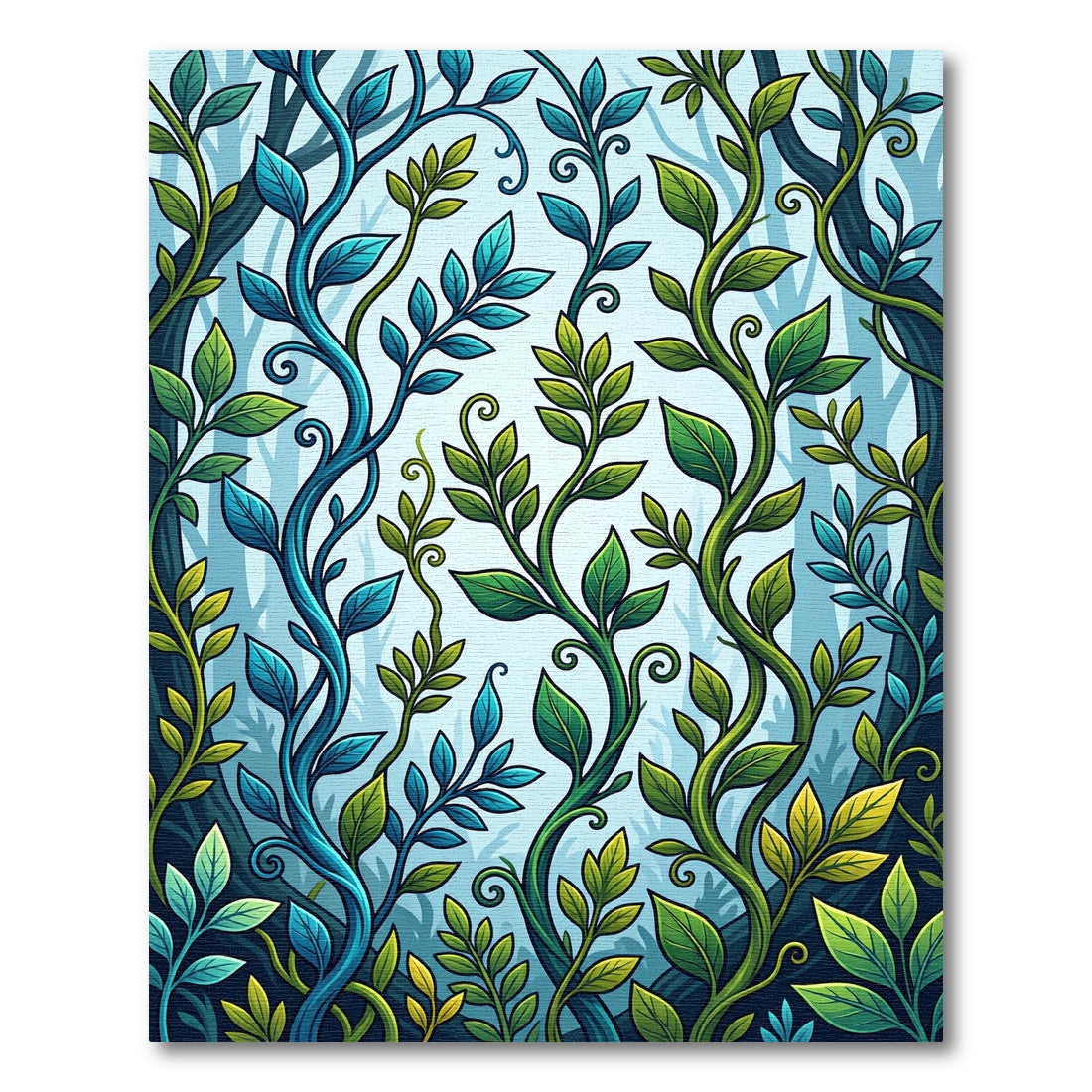 Lush Green Blue Enchanted Forest Vines Rug
