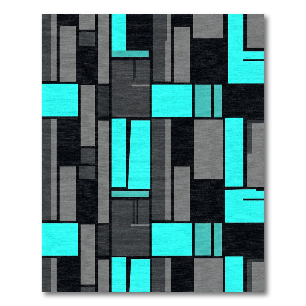 Modern Cyan and Black Geometric Block Rug