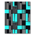 Modern Cyan and Black Geometric Block Rug