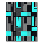 Modern Cyan and Black Geometric Block Rug