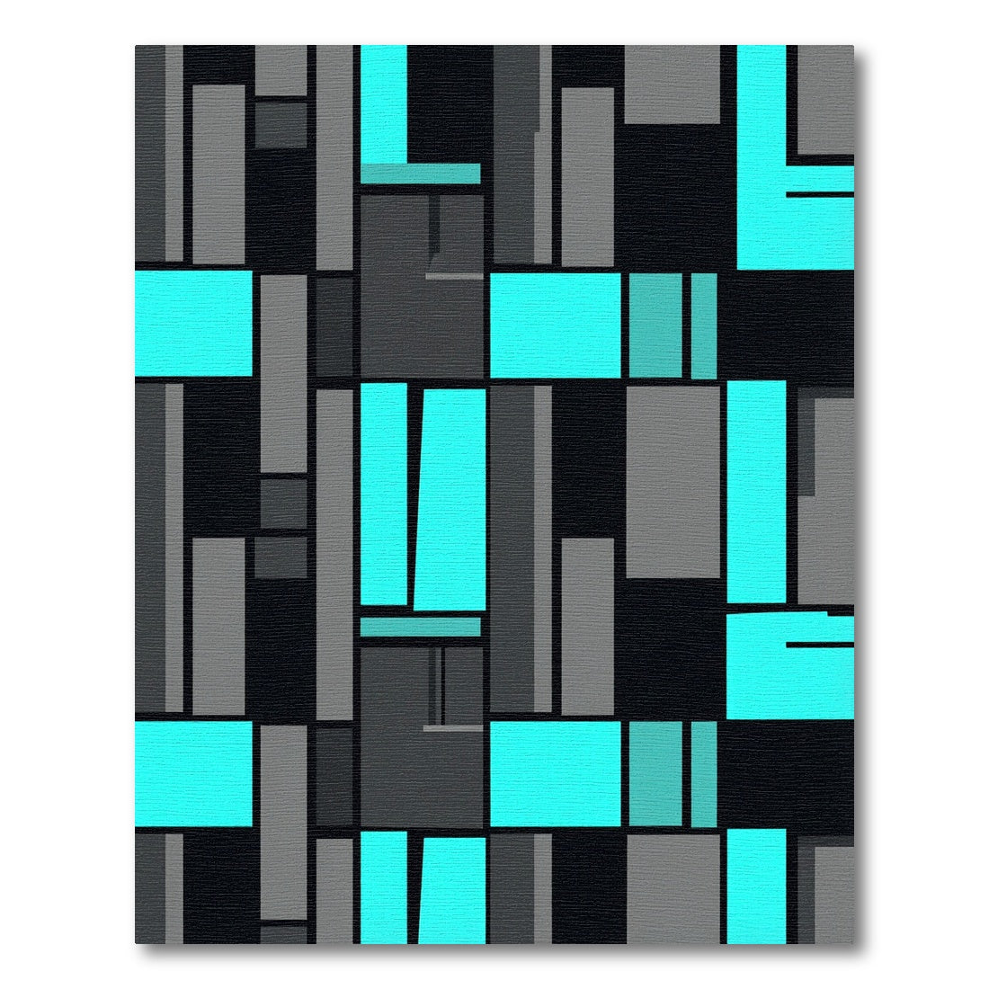 Modern Cyan and Black Geometric Block Rug