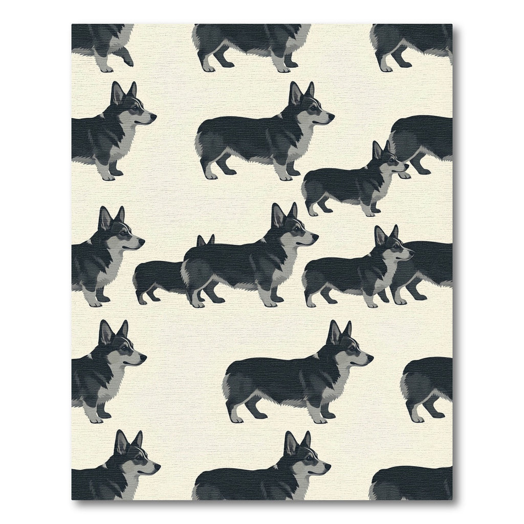 Charming Black and White Corgi Illustration Rug