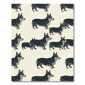 Charming Black and White Corgi Illustration Rug