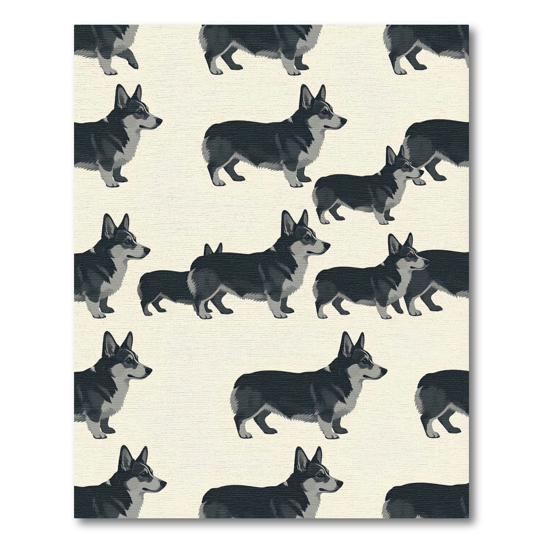 Charming Black and White Corgi Illustration Rug