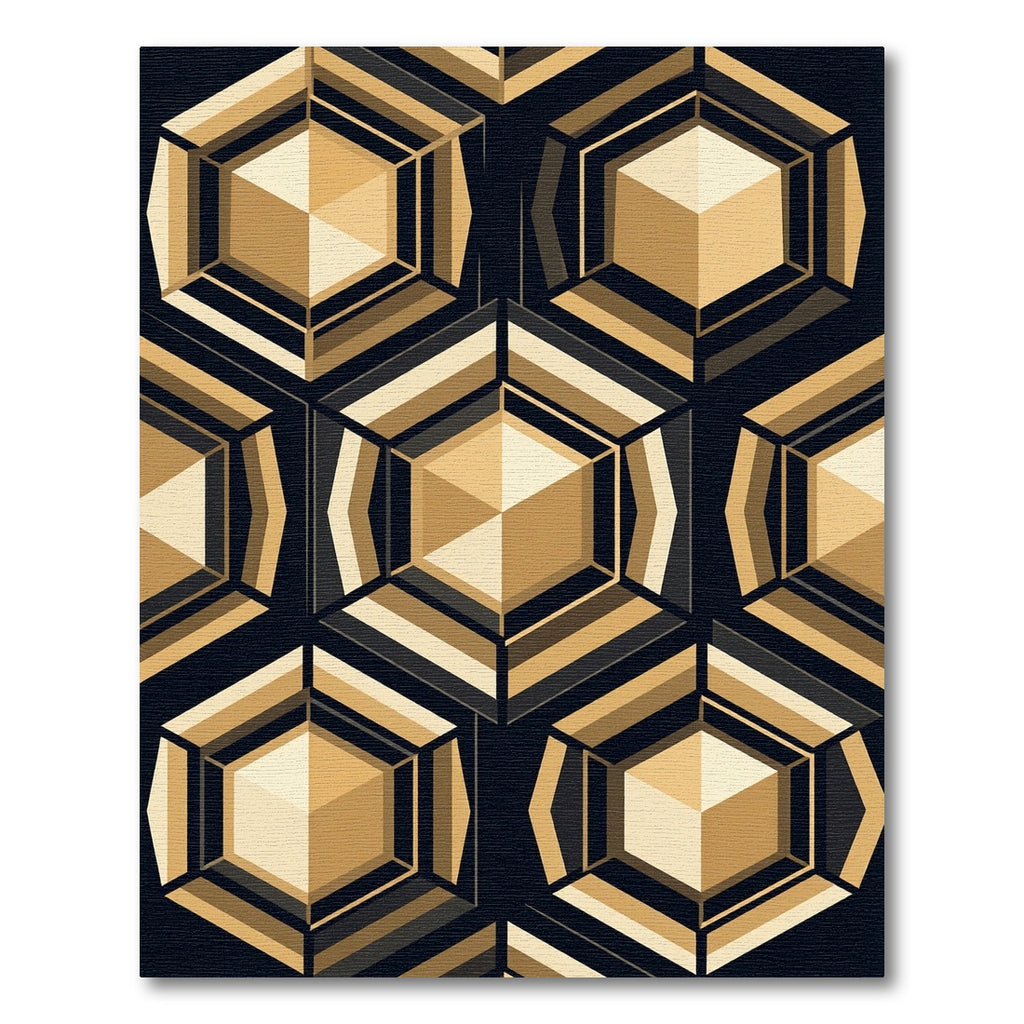 Gold Geometric Hexagon Abstract Art Rug
