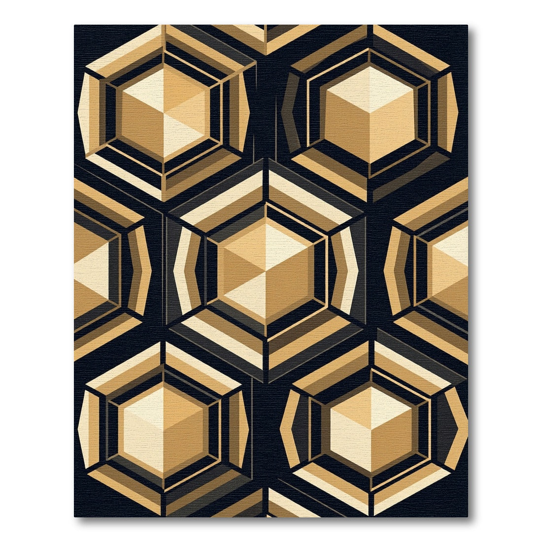Gold Geometric Hexagon Abstract Art Rug