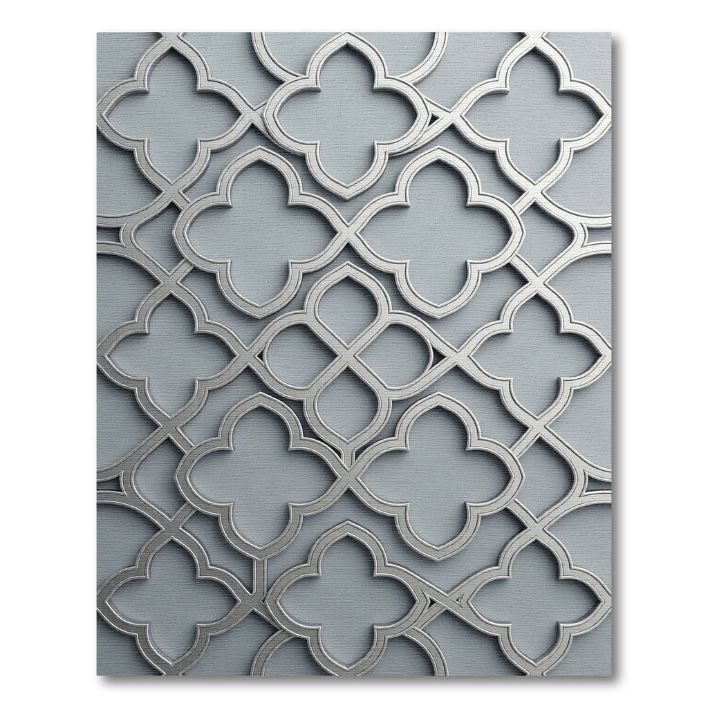 Elegant Silver Quatrefoil Filigree Geometric Rug