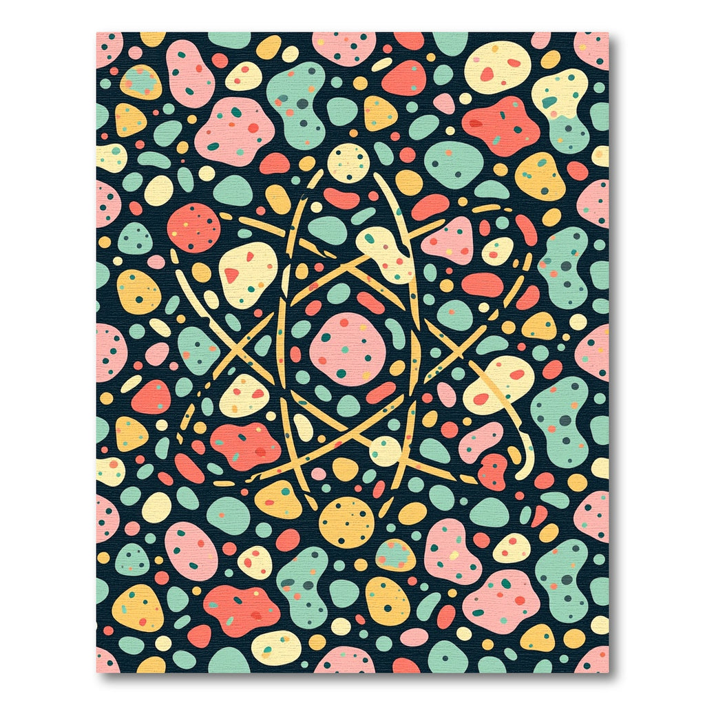 Mid Century Speckled Pastel Abstract Orb Rug