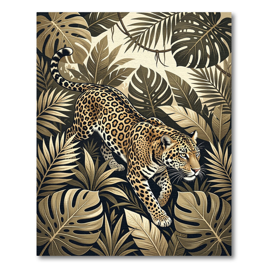 Jungle Leopard Tropical Leaf Portrait Rug