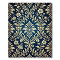 Royal Blue Gold Damask Ornate Scroll Rug