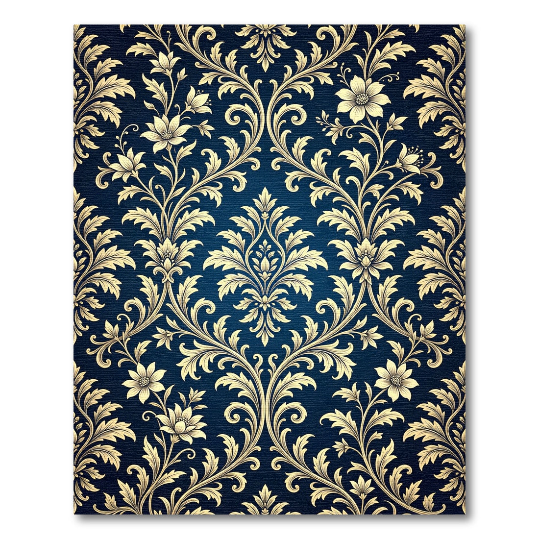 Royal Blue Gold Damask Ornate Scroll Rug