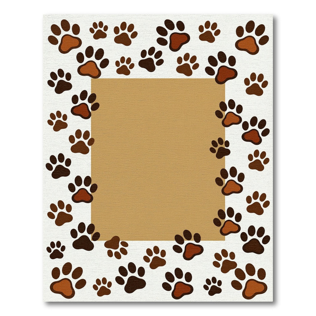 Playful Brown Paw Footprint Border Rug
