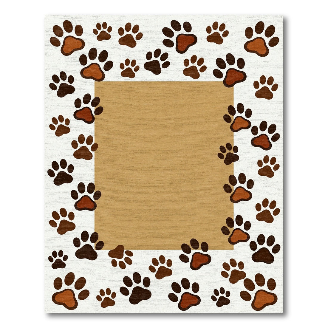 Playful Brown Paw Footprint Border Rug