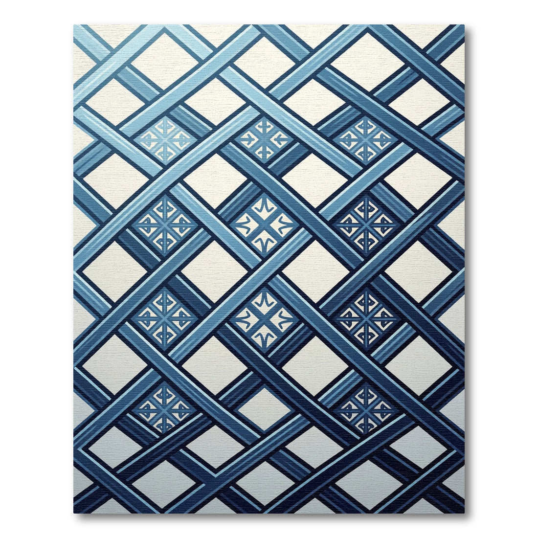 Geometric Navy Blue Lattice Grid Rug
