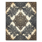 Ornate Black Cream Scrollwork Medallion Rug