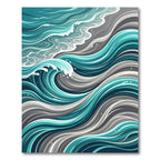 Teal And Gray Wavy Ocean Rug