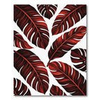 Dark Red Tropical Leaf Arrangement Rug
