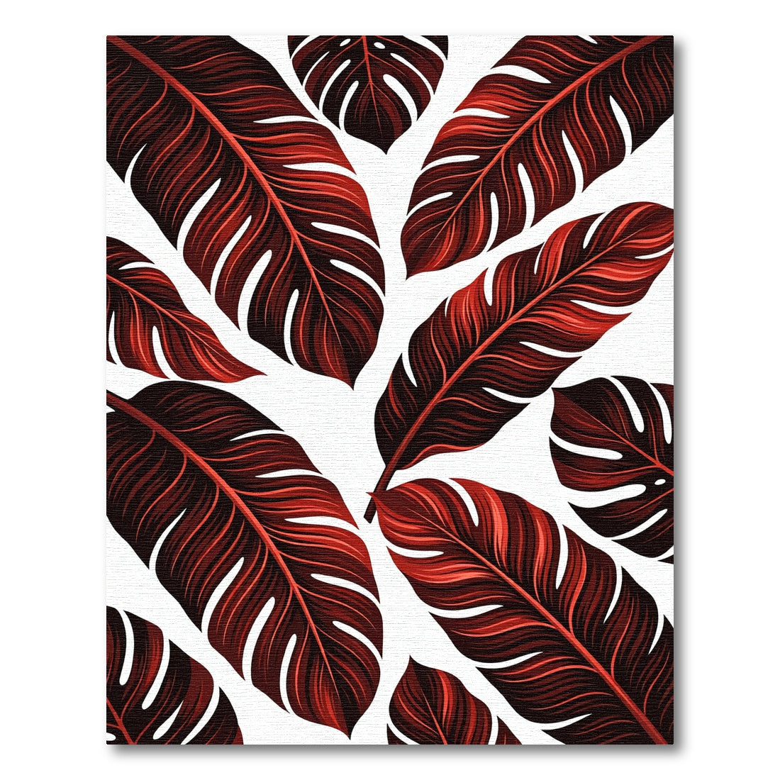 Dark Red Tropical Leaf Arrangement Rug