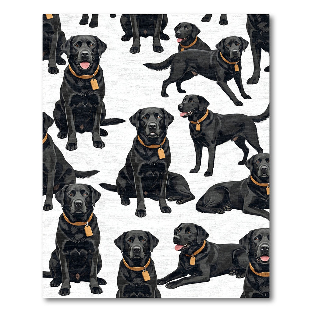 Cheerful Black Labrador Retriever Repeating Illustration Rug