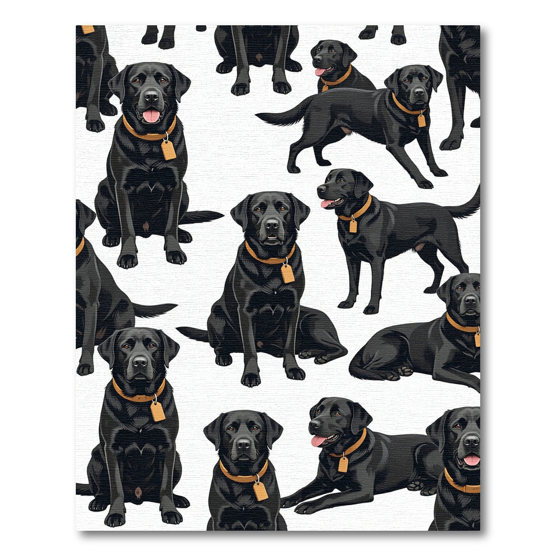 Cheerful Black Labrador Retriever Repeating Illustration Rug