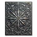 Metallic Silver Compass Star Scrollwork Rug