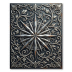 Metallic Silver Compass Star Scrollwork Rug