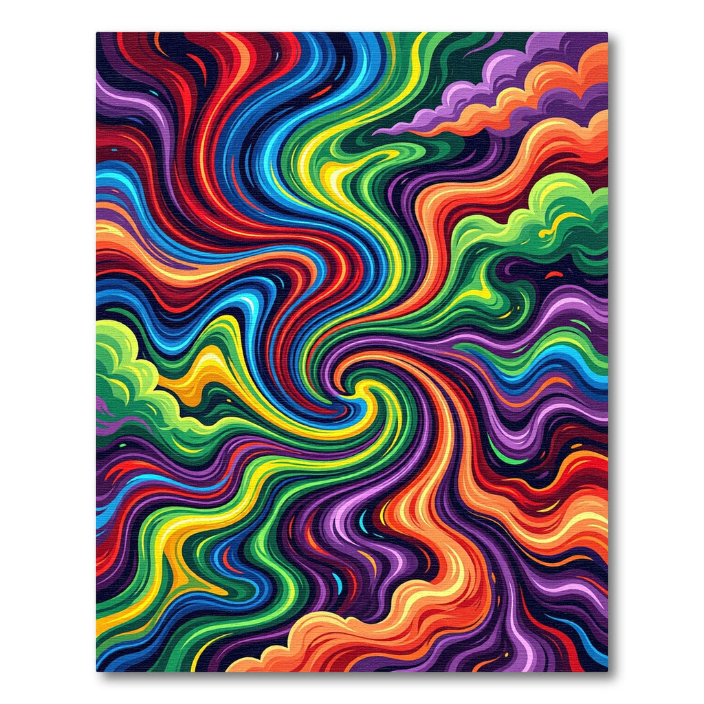 Vibrant Psychedelic Swirling Rainbow Marble Rug