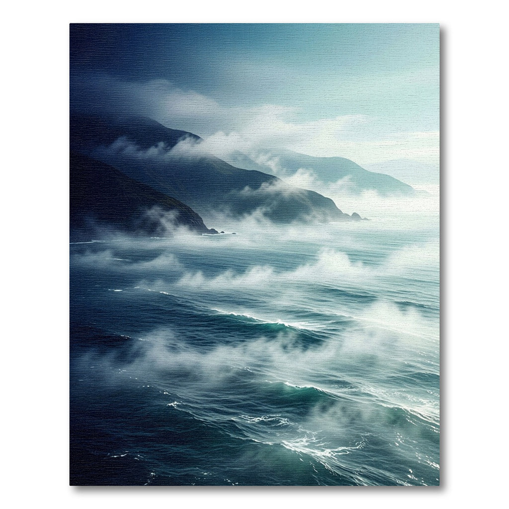 Ethereal Blue Misty Ocean Coastline Rug
