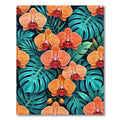 Vibrant Orange Orchid Tropical Foliage Rug