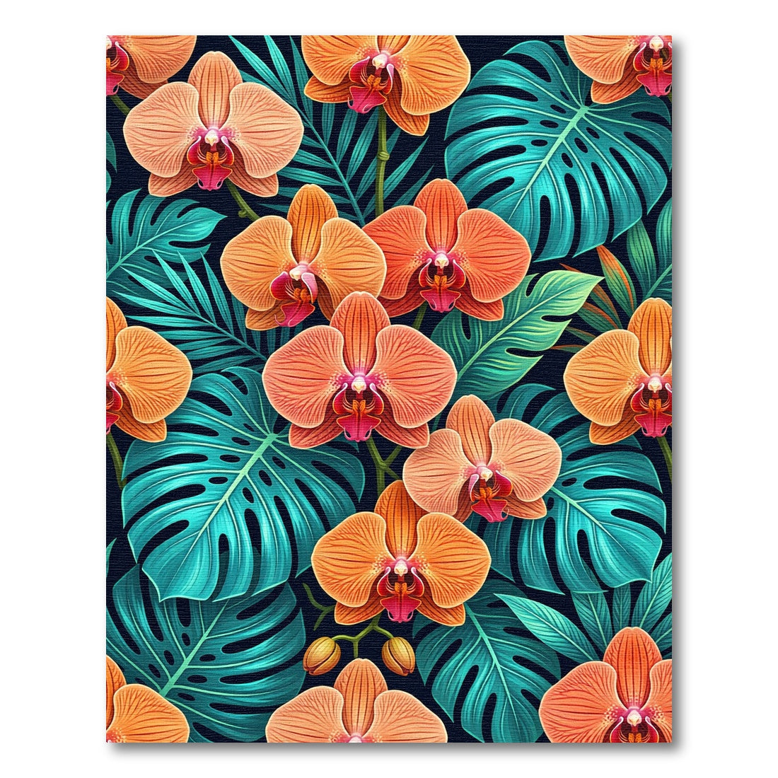 Vibrant Orange Orchid Tropical Foliage Rug