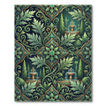 Emerald Green Garden Fountain Scrollwork Rug