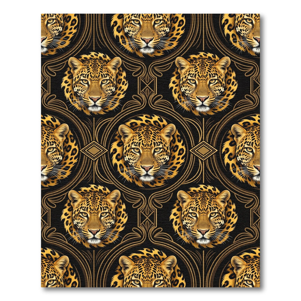 Elegant Golden Leopard Black Art Deco Rug