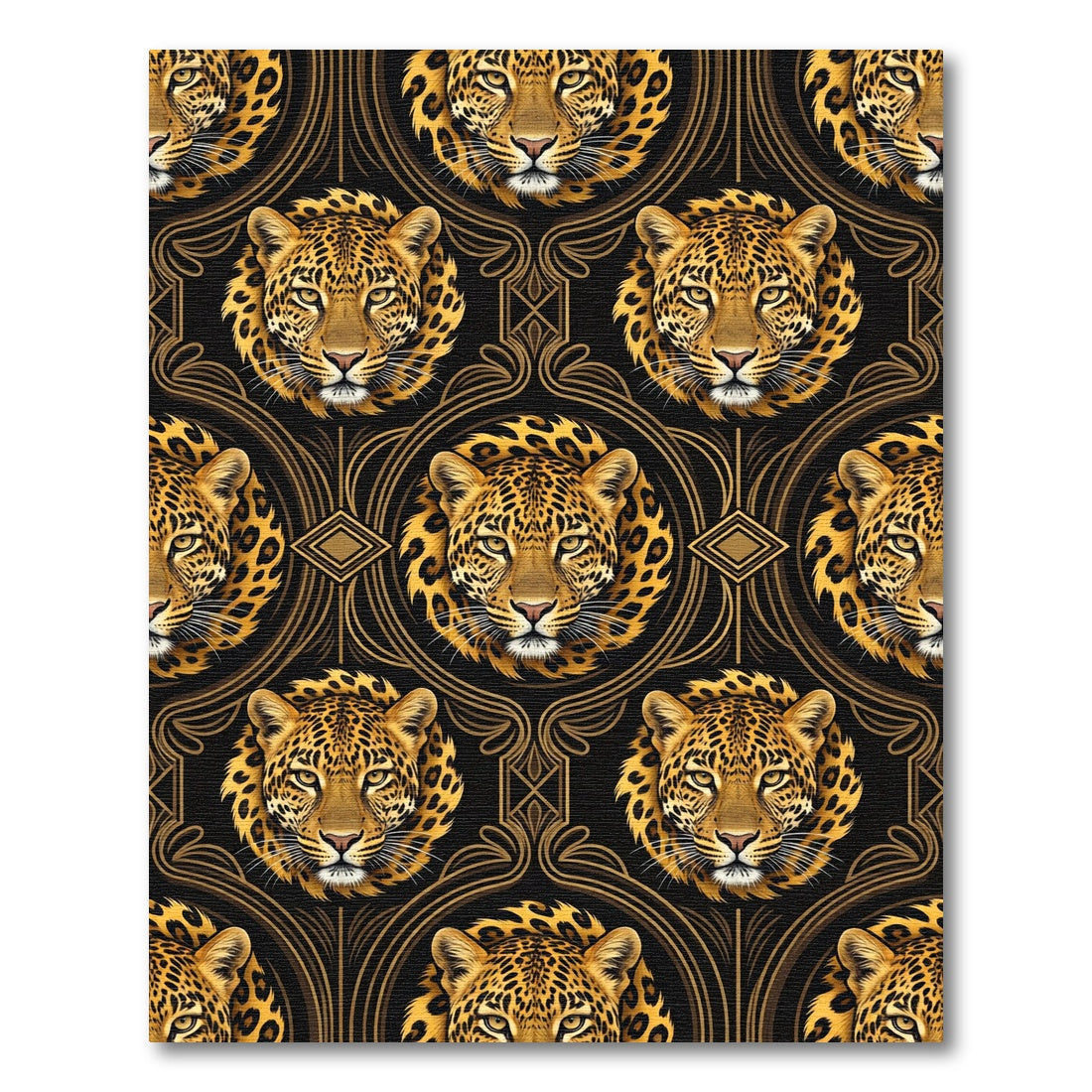 Elegant Golden Leopard Black Art Deco Rug