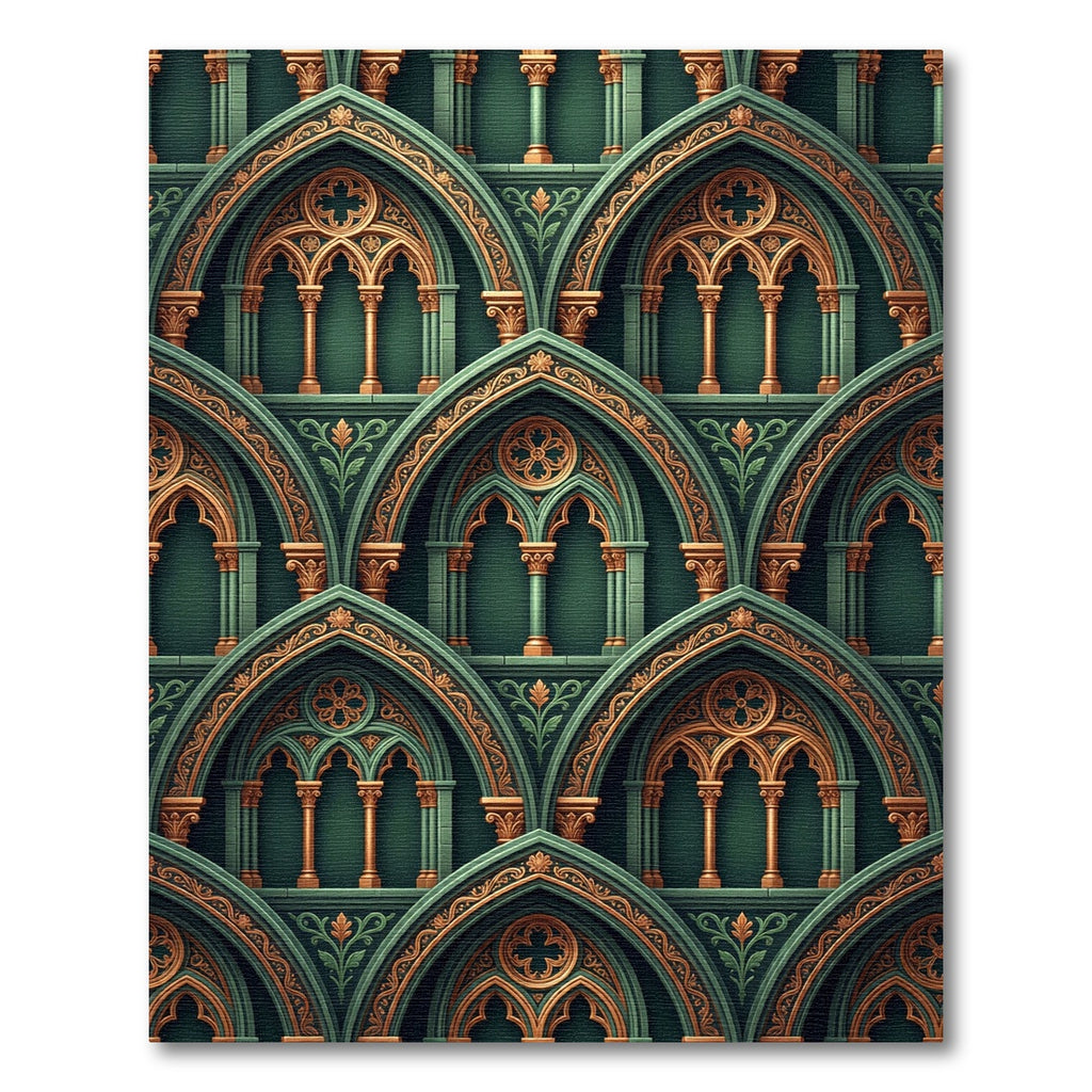 Emerald Green Gothic Arch Teal Scroll Rug